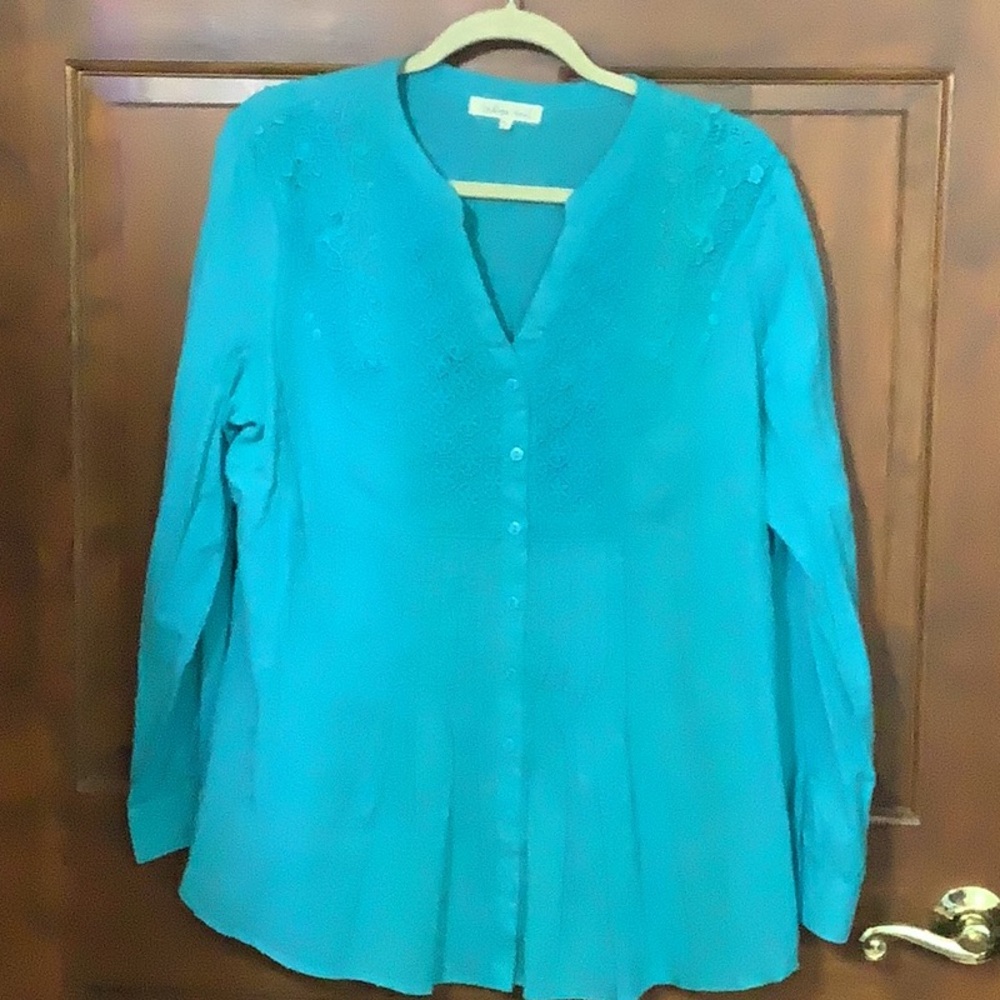Indigo Soul Blue Relaxed Blouse with Long Sleeves